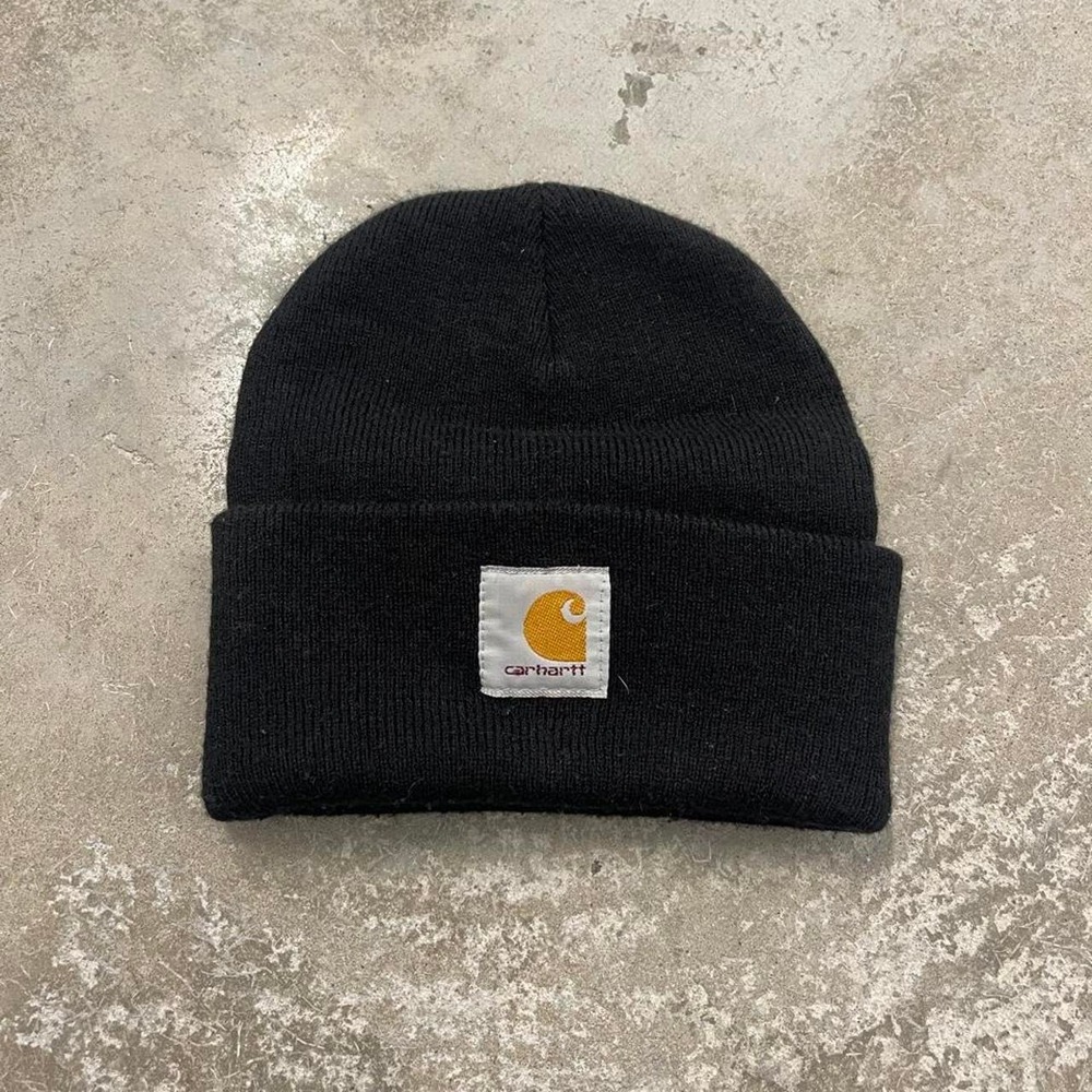 Vintage Carhartt Black Beanie Y2K Embroidered Knit Hat Grunge Essential
